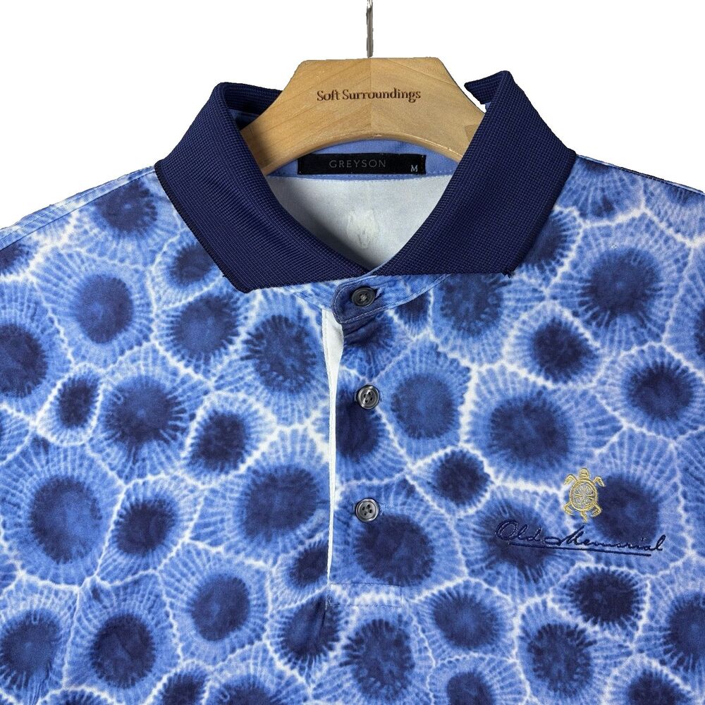 Greyson x Old Memorial Golf Polo Shirt Mens Medium Blue Graphic Performance